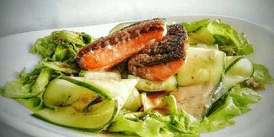 Seared Salmon with Cucumber and Lettuce